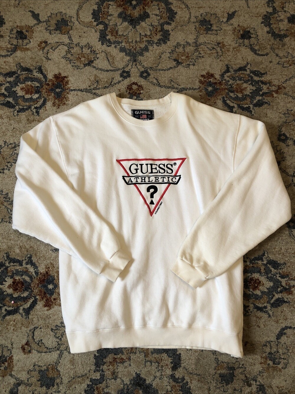 Vintage Guess Sport Sweatshirt 1997 Men’s Size XL White Embroidered Classic Logo